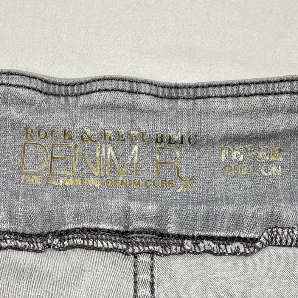 Rock & Republic Jeans Women's 12 Grey Denim Rx Fever Pull On Skinny Distressed‎
